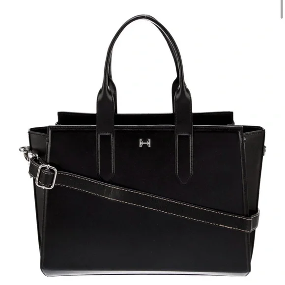 Halston Heritage Black Structured Leather Tote - Picture 1 of 7